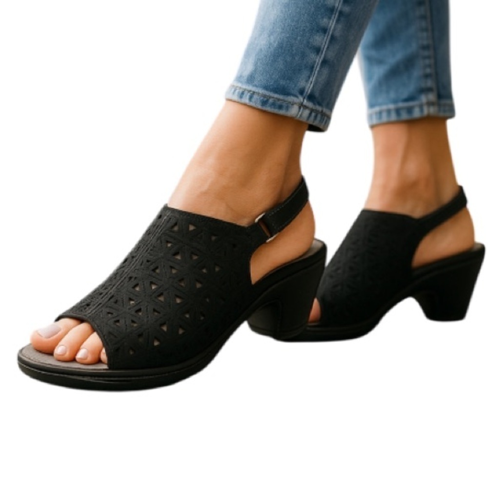 JBU Monica Black Peep Toe Slingback Clogs Adventure On Cutout Size 6.5M - Picture 15 of 15